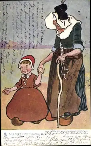 Ak Alte und junge Niederlande, Alte Frau mit Mädchen