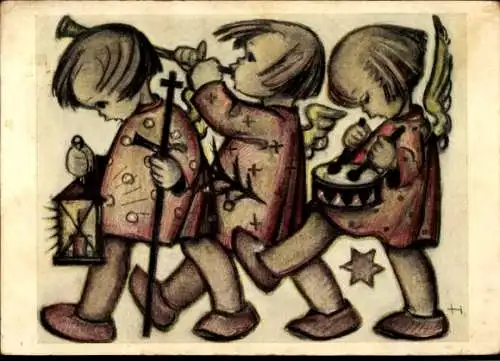 Künstler Ak Hummel, B., Musizierende Engel, Handlaterne