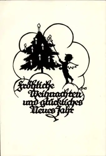 Scherenschnitt Künstler Ak Schwindt, A. M., Glückwunsch Weihnachten und Neujahr