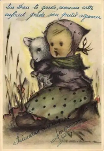 Künstler Ak Hummel, Berta, Mädchen mit Lamm