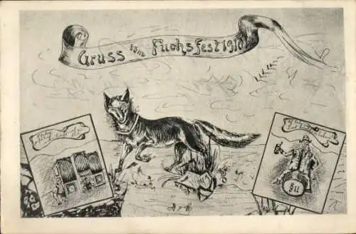 Künstler Ak Fuchsfest, Fuchs, Gasthaus, Fass, Bier