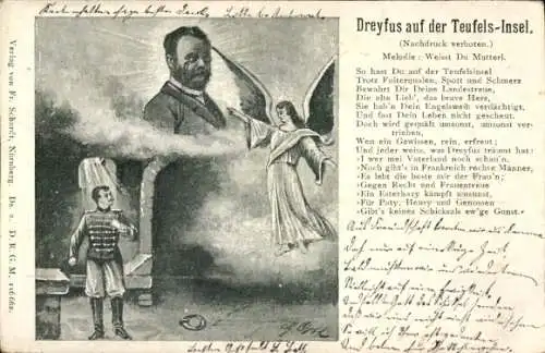 Künstler Ak Gedicht Dreyfus auf der Teufels-Insel, Engel