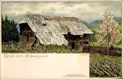 Künstler Ak Daur, H., Schwarzwald, Wohnhaus