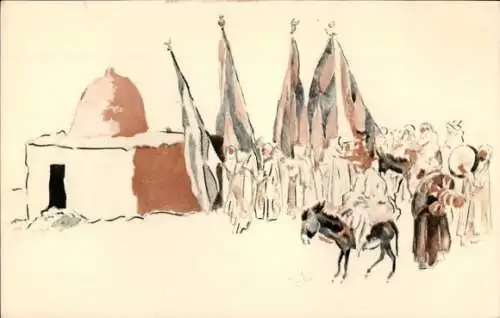 Handgemalt Künstler Ak Algier Alger Algerien, Prozession zum heiligen Grab