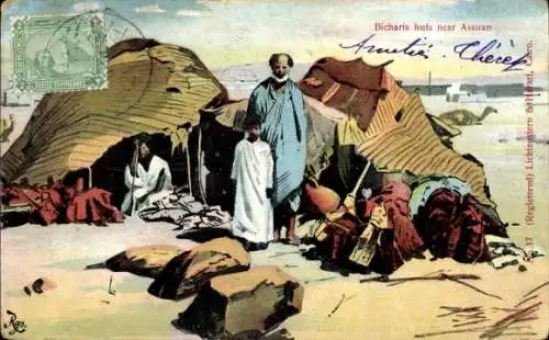 Ak Assouan Assuan Ägypten, Bicharis Hütten, Familie