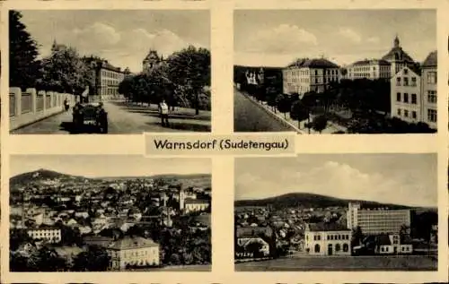 Ak Spitzberg Warnsdorf Varnsdorf, Vier Bilder, Stadtansicht, historische Gebäude, Straßen, Lan...