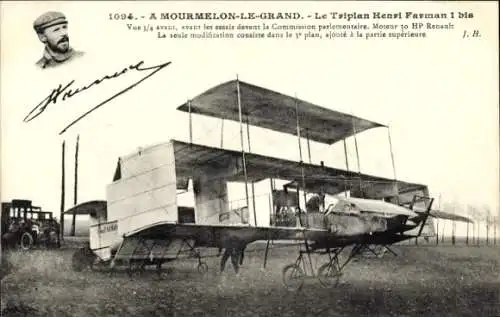 Ak A Mourmelon le Grand, Le Triplan Henri Farman 1 bis