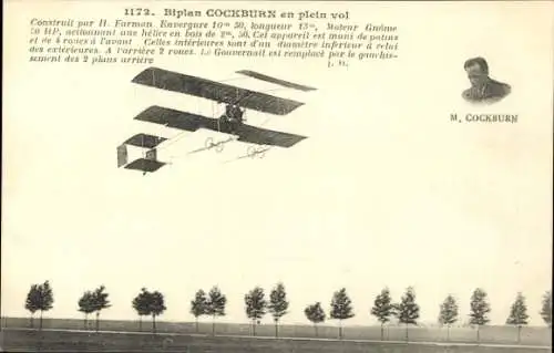 Ak Biplan Cockburn en plein vol, Flugzeug, Luftfahrtpioniere