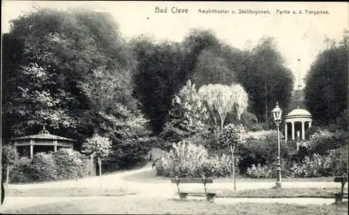 Ak Bad Cleve Kleve am Niederrhein, Amphitheater und Stahlbrunnen, Tiergarten, Landschaft, Bäume, 