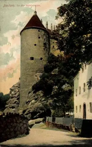 Ak Bautzen in der Oberlausitz, Burg, Mühlstraße, alte Architektur, Felslandschaft