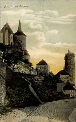 Ak Bautzen in der Oberlausitz, Bautzen Am Eselsberg, alte Gebäude, Türme, Straßenansicht