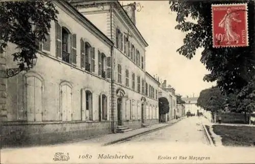Ak Malesherbes Loiret, Historisches Gebäude, Straße, Poststempel, Frankreich