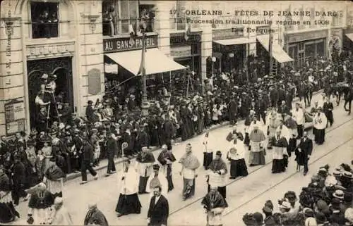 Ak Orléans Loiret, Fête Jeanne d'Arc, Prozession, 1908, Menschenmenge, Festumzug
