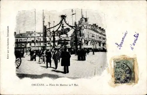 Ak Orléans Loiret,  Platz du Martroi, 8. Mai,  Szene, Menschenmenge, Pferd
