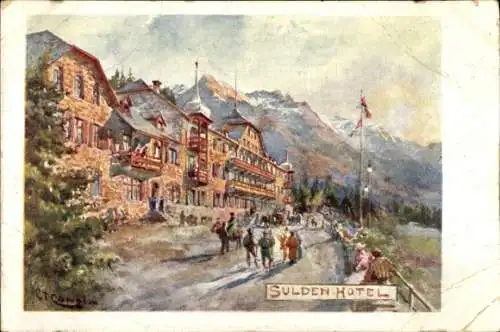 Künstler Ak Sulden Solda Stilfs Stelvio Südtirol, Hotel