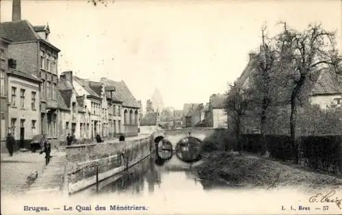 Ak Bruges Brügge Flandern Westflandern,  Le Quai des Ménétriers, Kanalansicht, Gebäude, Bäume