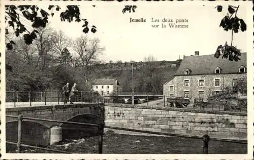 Ak Jemelle Wallonien Namur, Zwei Brücken, Wammfluss, Menschen auf der Brücke, Haus im Hintergrund