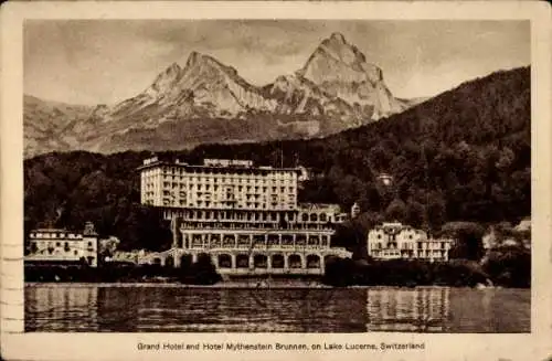 Ak Brunnen Kt Schwyz, Grand Hotel, Hotel Mythenstein, Luzerner See