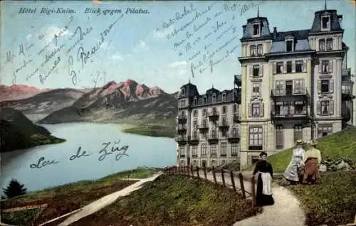 Ak Kanton Luzern Schweiz, Hotel Rigi Kulm, Blick gegen Pilatus