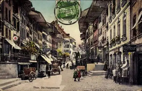 Ak Thun Kanton Bern Schweiz, Die Hauptstraße, Geschäfte