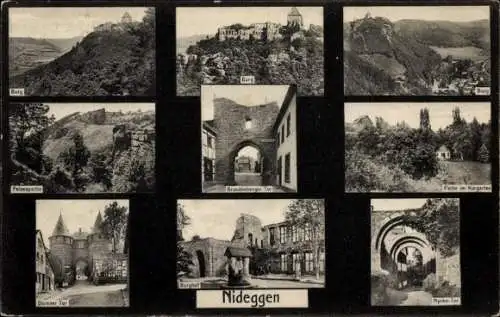 Ak Nideggen in der Eifel, Burg, Burgen, Felsespartie, Brandenberger Tor, Kurgarten, Burghof,  Nyc