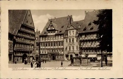 Ak Hildesheim in Niedersachsen, Hildesheim Marktplatz, Rolandsbrunnen, Knochenhauer Amtshaus
