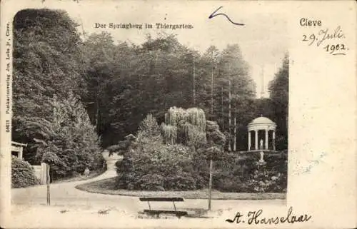 Ak Bad Cleve Kleve am Niederrhein, Der Springberg im Thiergarten, Landschaft mit Pavillon, Bäume,