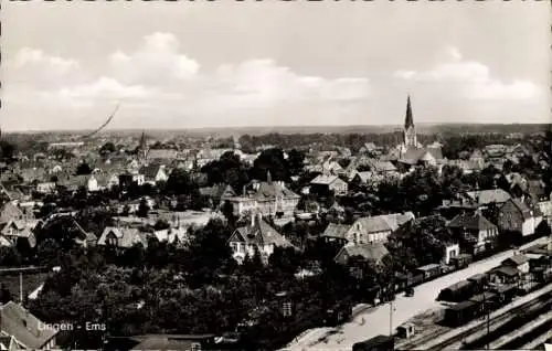 Ak Lingen im Emsland, Stadtansicht, Kirchen, Wohnhäuser, Bahngleise