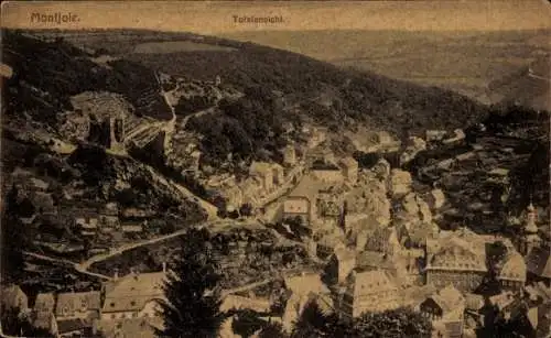 Ak Monschau Montjoie in der Eifel, Landschaftsbild, Gebirgsort,  Architektur, Panoramaansicht
