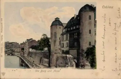 Ak Koblenz am Rhein, Burg, Mosel