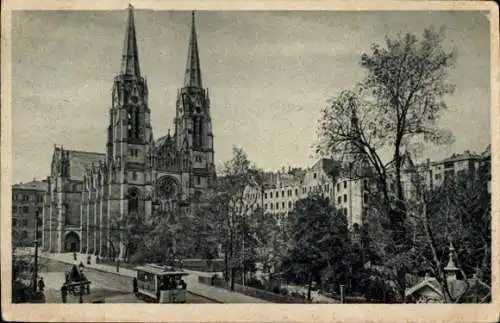 Ak Stuttgart, Marienkirche, Straßenbahn