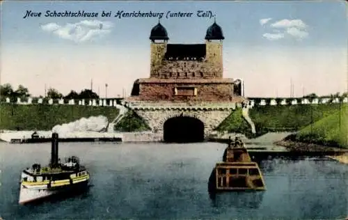 Ak Henrichenburg Castrop Rauxel im Ruhrgebiet, Neue Schachtschleuse, Dortmund-Ems-Kanal, Wasserst