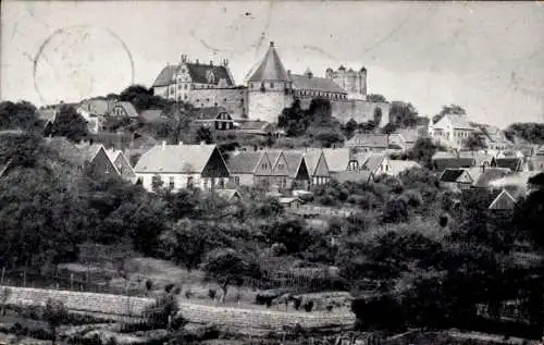 Ak Bad Bentheim in Niedersachsen, Schloss  umliegende Häuser, ländliche Landschaft, aufnahme