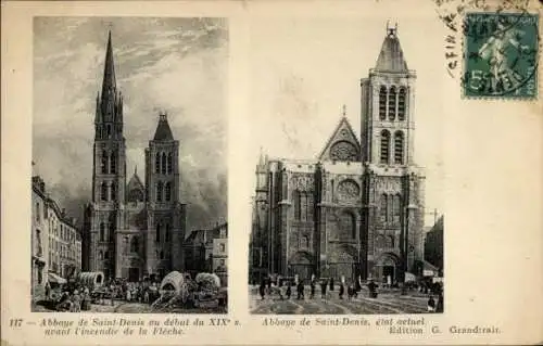 Ak Saint Denis Seine-Saint-Denis, Abbaye au debut du XIXs avant l'incendie de la Fleche, etat actuel