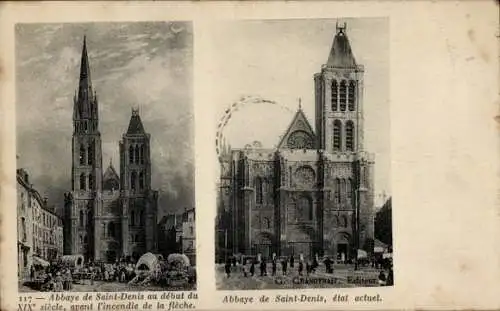 Ak Saint Denis Seine-Saint-Denis, Abbaye au debut du XIXs avant l'incendie de la Fleche, etat actuel