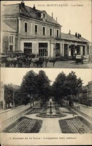 Ak Montluçon Allier, Bahnhof, Avenue de la Gare, 400 Meter Länge, Pferdewagen