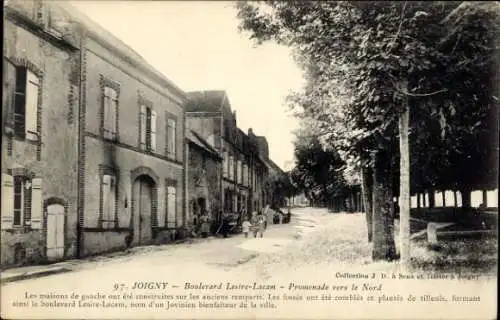 Ak Joigny Yonne, Boulevard Lesire-Lacam, Häuser, Allee, alte Stadtmauern