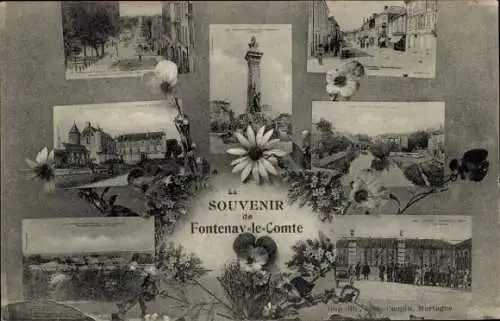 Ak Fontenay le Comte Vendée, Gesamtansicht, Denkmal, Straße, Gebäude, Ufer