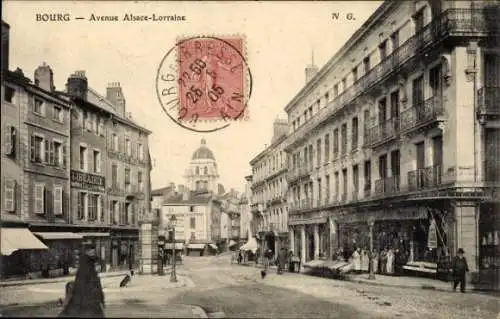 Ak Bourg en Bresse Ain, Avenue Alsace-Lorraine, Gebäude, Personen, Stadtansicht, Bibliothek