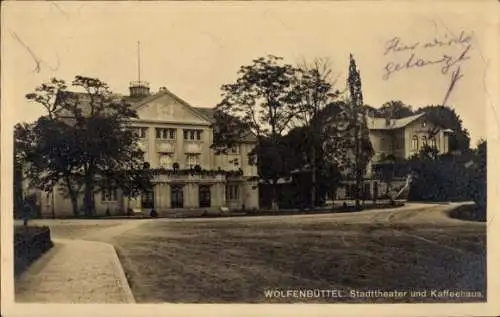 Ak Wolfenbüttel in Niedersachsen, Stadt Theater, Kaffeehaus, Gebäude, Bäume, Straße