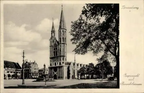 Ak Braunschweig in Niedersachsen, Hauptmarkt, Heinrichsbrunnen, Kirchen, Architektur