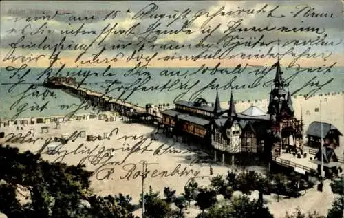 Ak Ostseebad Heringsdorf auf Usedom, Kaiser Wilhelm, Strand,  Architektur, Seebrücke