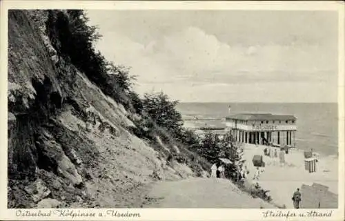 Ak Ostseebad Kölpinsee auf Usedom, Strandblick, Steilufer