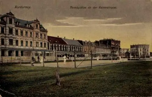 Ak Nordseebad Norderney Ostfriesland, Tennisplätze an der Kaiserstraße