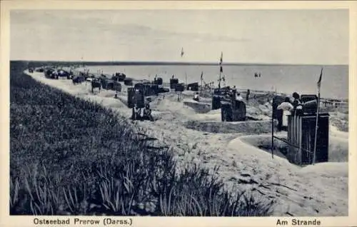 Ak Ostseebad Prerow auf dem Darß, Strand, Urlauber, Strandkörbe