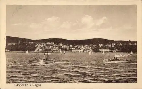 Ak Crampas Sassnitz auf der Insel Rügen, Schöne Küstenansicht, Segelboote, Hafen, malerische Land