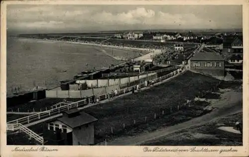 Ak Nordseebad Büsum, Nordseebad Risum, Strandansicht, Leuchtturm