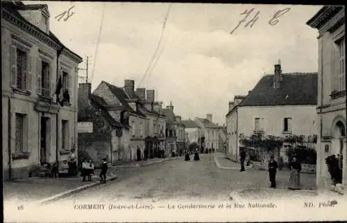 Ak Cormery Indre et Loire, Straßenansicht, Gendarmerie, Rue Nationale,  Gebäude