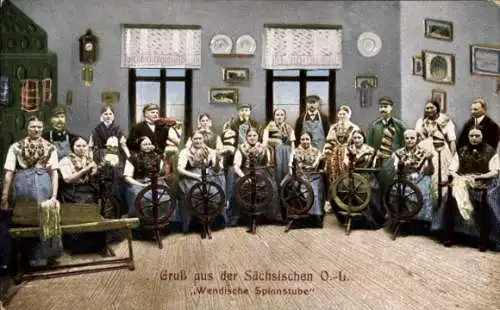 Ak Sächsische Oberlausitz, Wendische Spinnstube