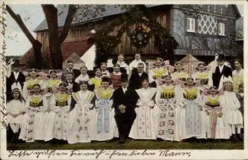 Ak Wendische Oberlausitz, Hochzeitsgruppe in Tracht